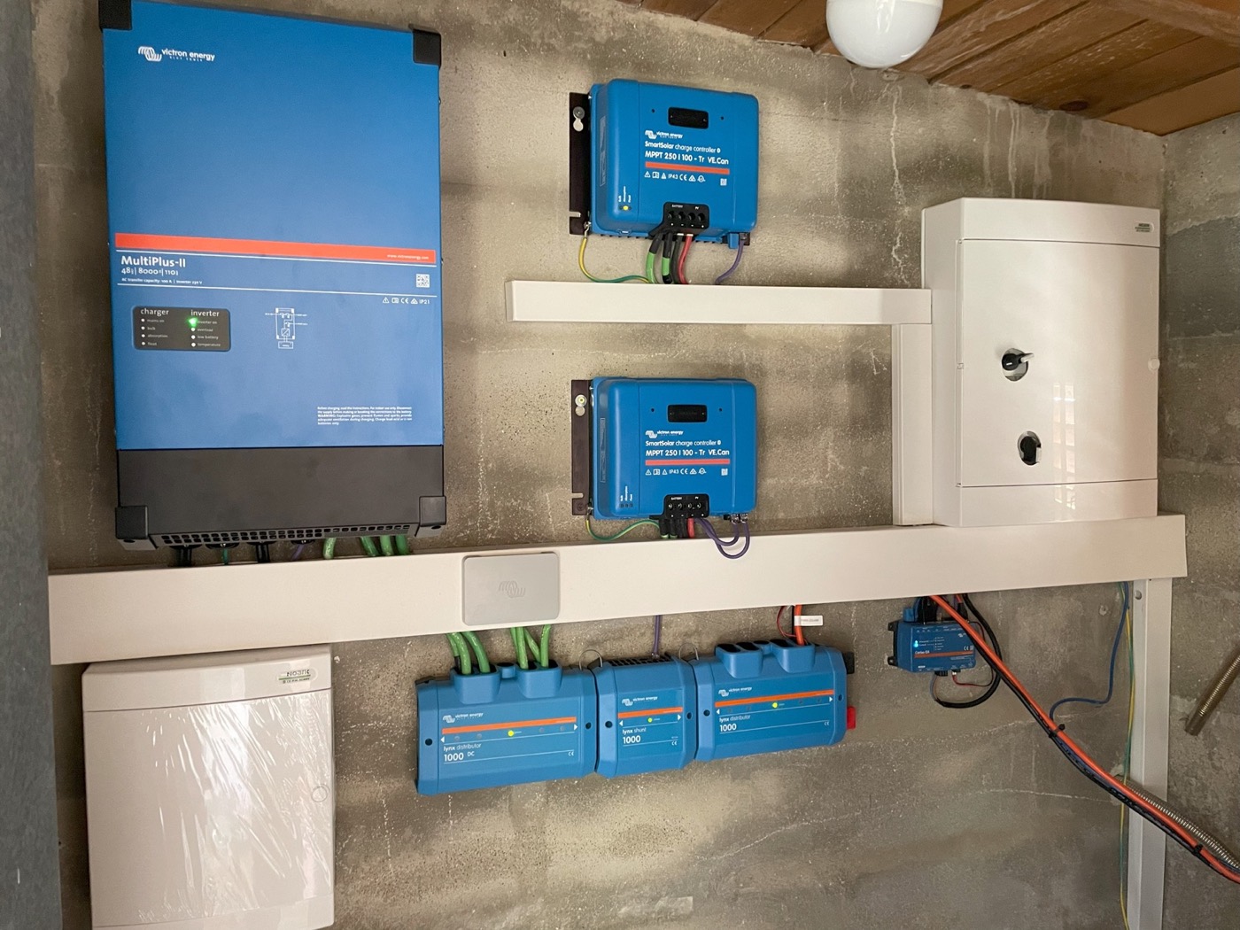 Equipos Victron y cuadro de control de una instalación solar aislada